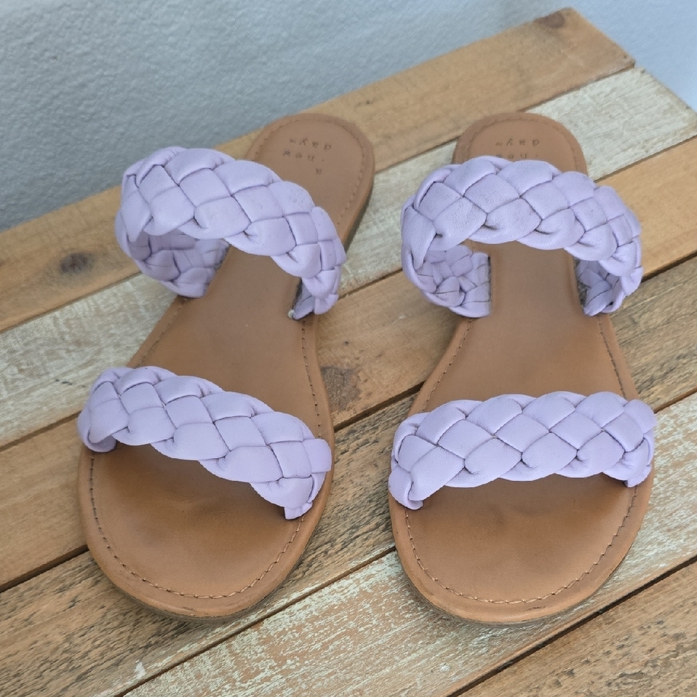 A New Day Purple and Tan Sandals with Zigzag Straps